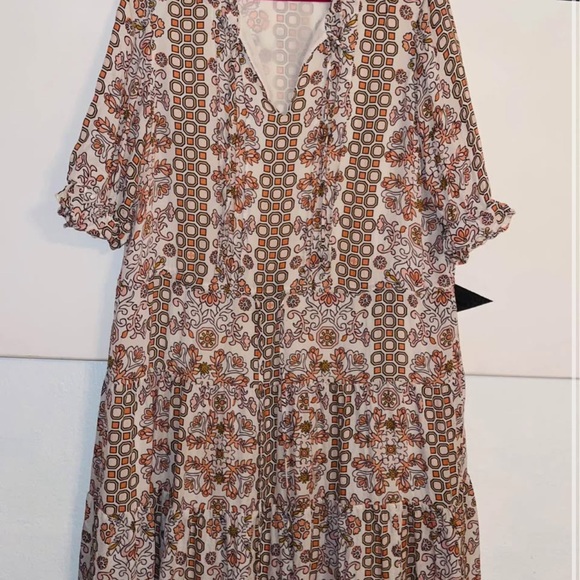 Tory Burch Silk Dress Geometric Floral Long Sleeve Dress - Picture 10 of 11